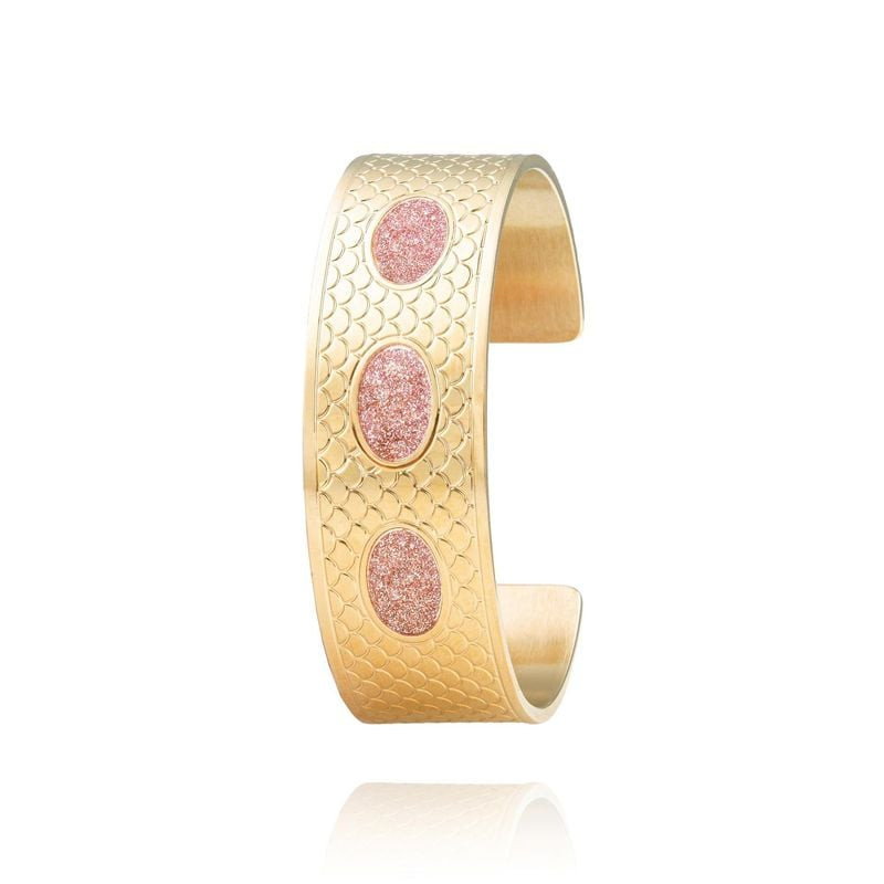 Packshot du bracelet manchette Louise's Garden Serpent acier doré rose, motif écailles et médaillons