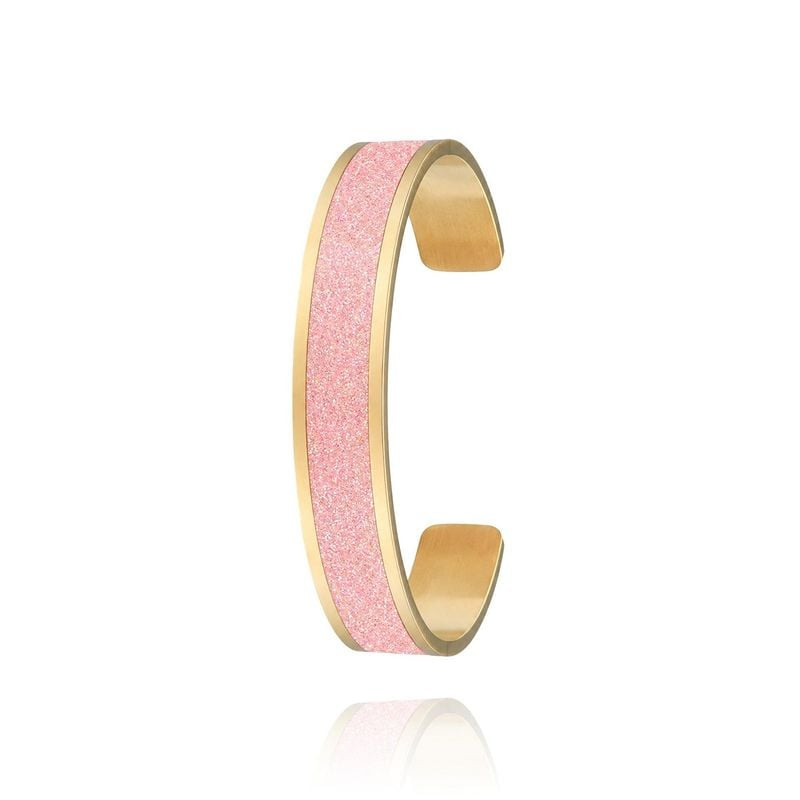 Bracelet jonc ouvert LOUISE'S GARDEN Petit Jonc Strass Rose finition pailletée rose et bords dorés s