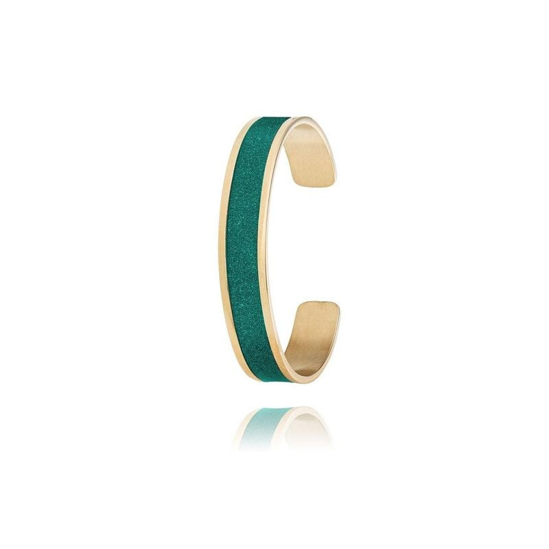 Image packshot du Bracelet jonc LOUISE'S GARDEN vert doré, manchette ouverte en acier inoxydable.