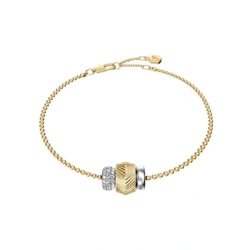 Bracelet chaîne perlée FOSSIL Harlow en acier bicolore, packshot sur fond blanc