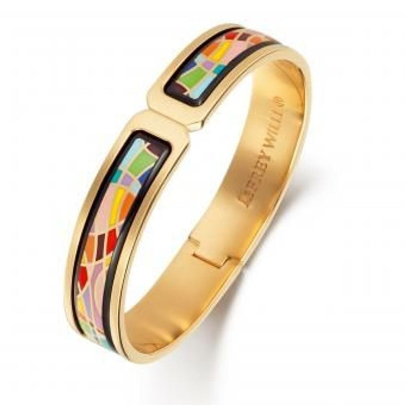 Vue inclinée du bracelet jonc FREYWILLE Ballerina Joy montrant la gravure intérieure or 24 carats et