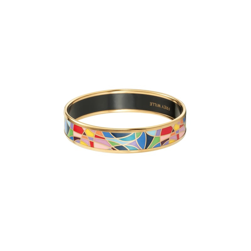 Bracelet jonc FREY WILLE Joy en émail grand feu mosaïque multicolore et finition or 24 carats