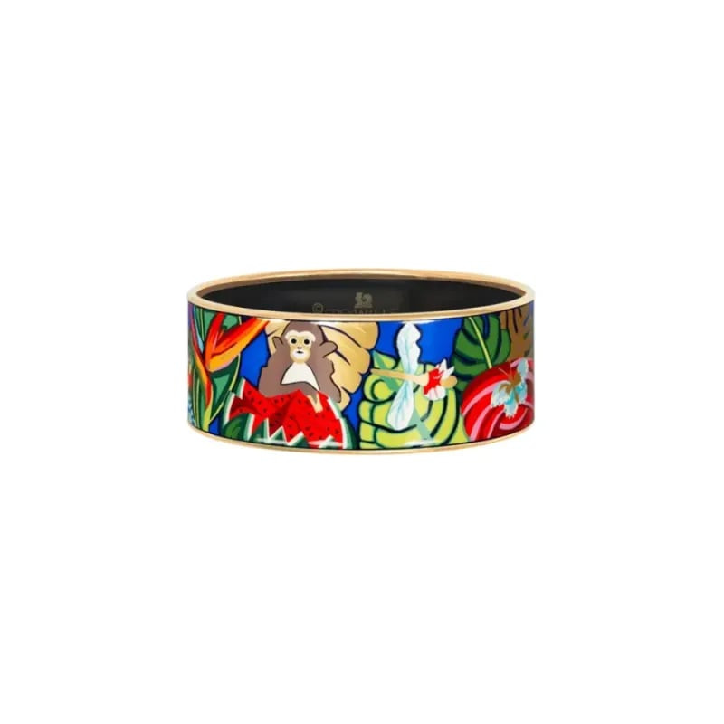 Bracelet rigide FREY WILLE Cerclé Donna en émail or 24 carats orné d’un singe et d’une fleur tropica