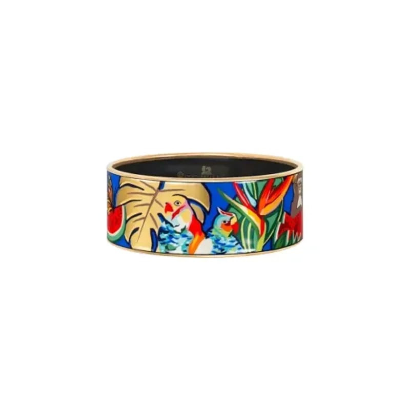 Bracelet rigide FREYWILLE Cerclé Donna en émail or 24 carats, motifs perroquet et strelitzia, collec