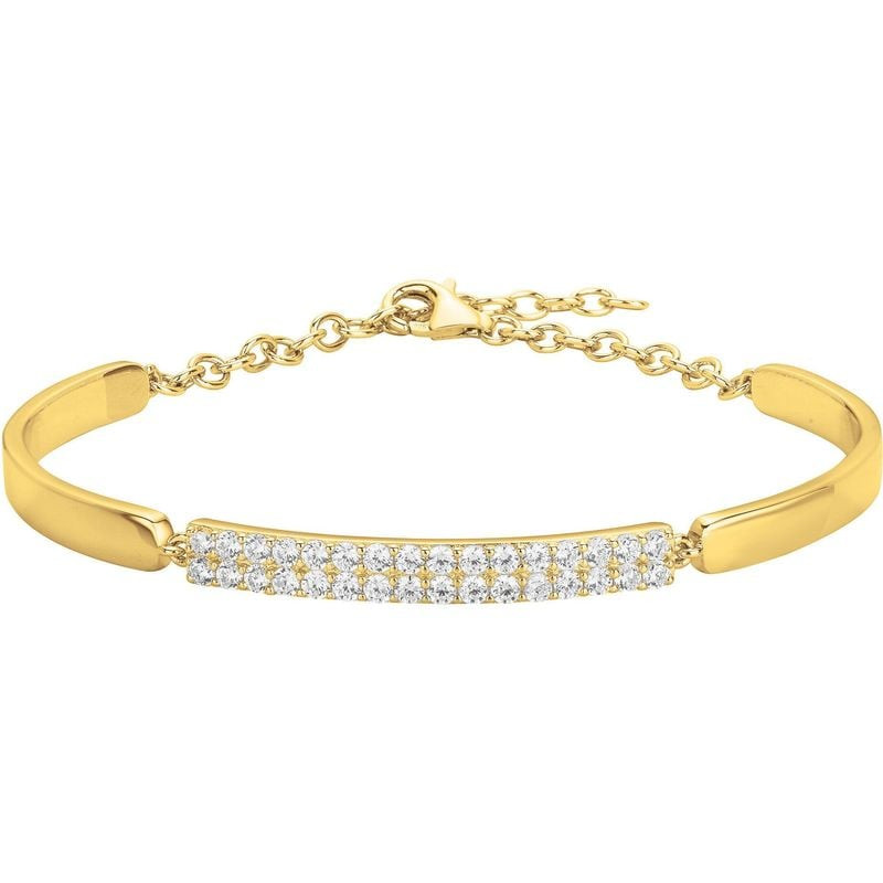 Bracelet jonc semi-rigide plaqué or avec barre incurvée de 32 oxydes de zirconium blancs taille diam