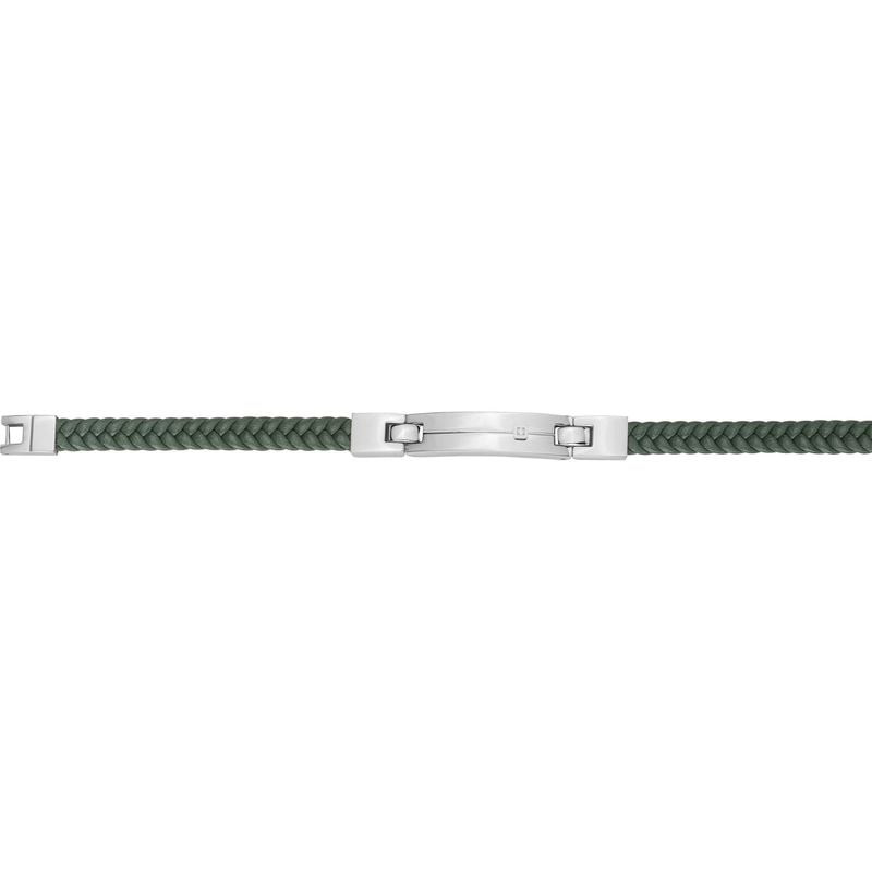 Packshot du bracelet PHEBUS en cuir tressé vert, plaque en acier poli et un diamant