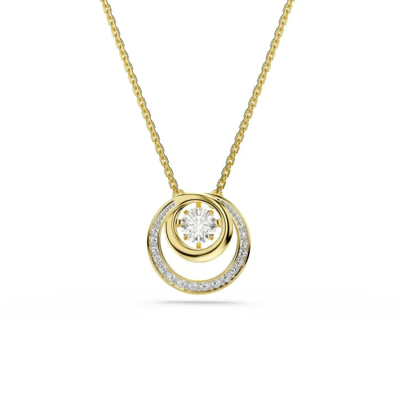 Collier Swarovski Bijoux Hyperbola Pendentif Cristaux Doré Blanc avec pendentif circulaire doré et c