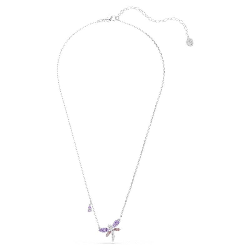 Packshot du Collier Swarovski Ariana Grande Motif Libellule Plaqué Rhodium Rose et Violet