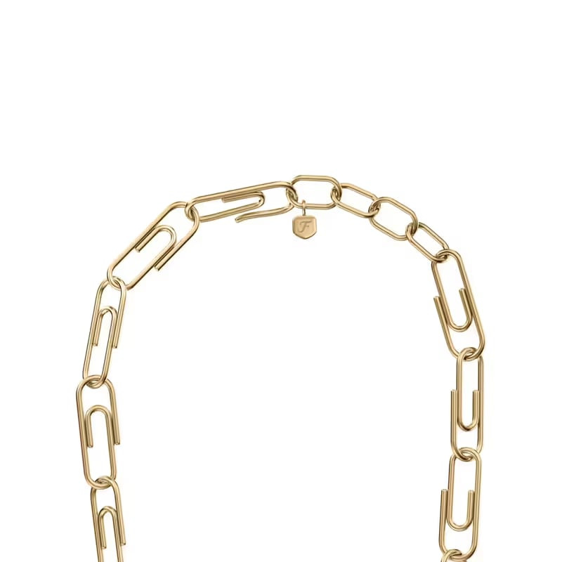 Fermoir du collier Fossil Paperclip avec maillons dorés et petit charm F