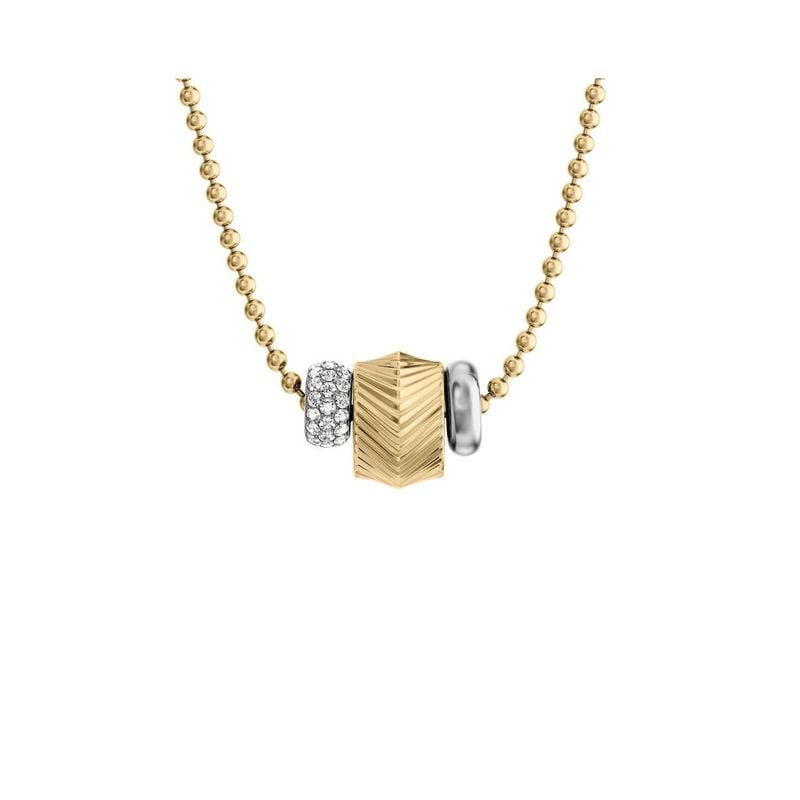 Packshot du collier Fossil Harlow à pampilles en acier bicolore, orné de cristaux pavés et d'une cha
