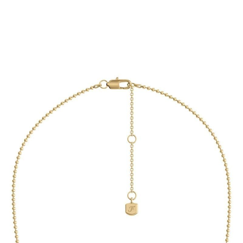 Détail du Collier Fossil Harlow à Pampilles Acier Bicolore : chaîne à billes facettées et cristaux p