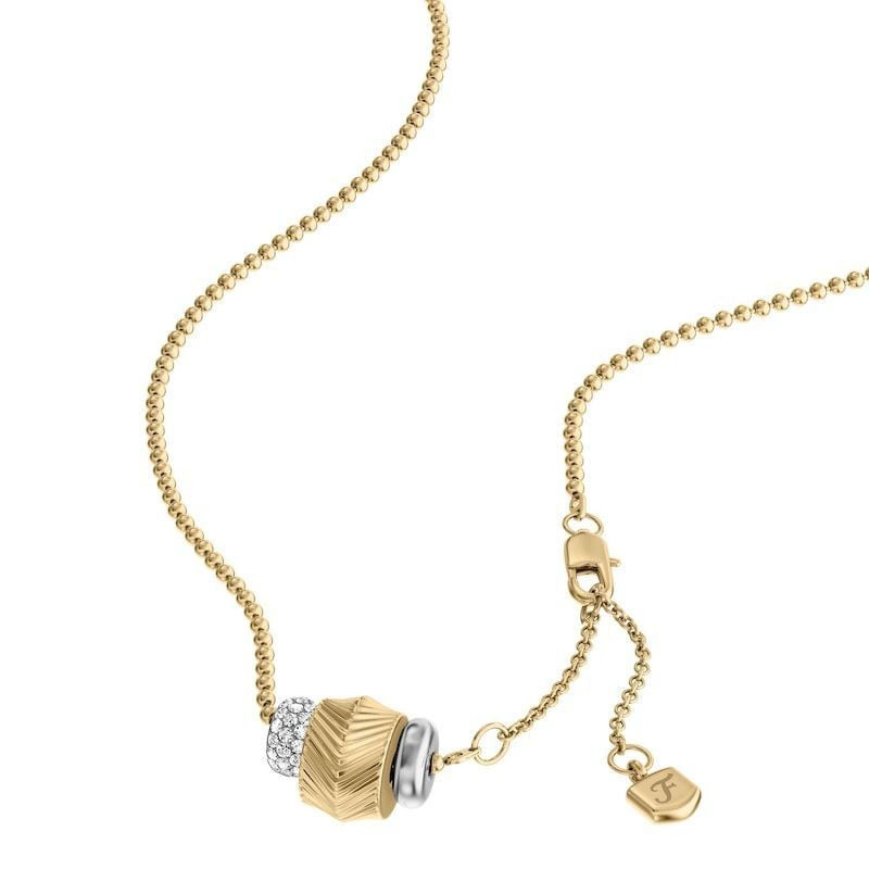 Collier Fossil Harlow à Pampilles Acier Bicolore, packshot sur fond neutre, bijou bicolore doré et a