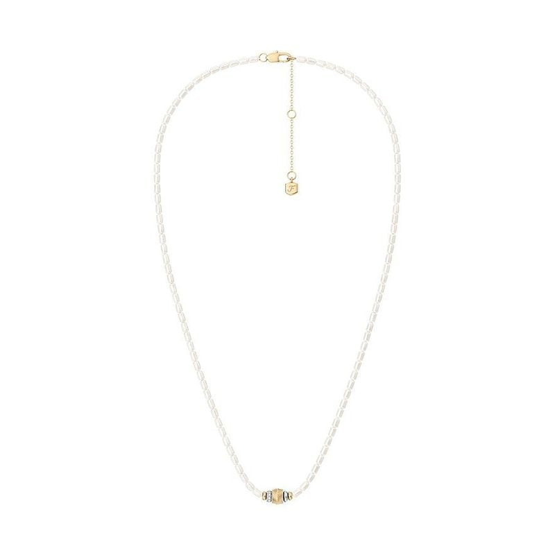 Packshot du Collier Fossil Harlow Perles Blanc Acier Bicolore, bijou femme élégant