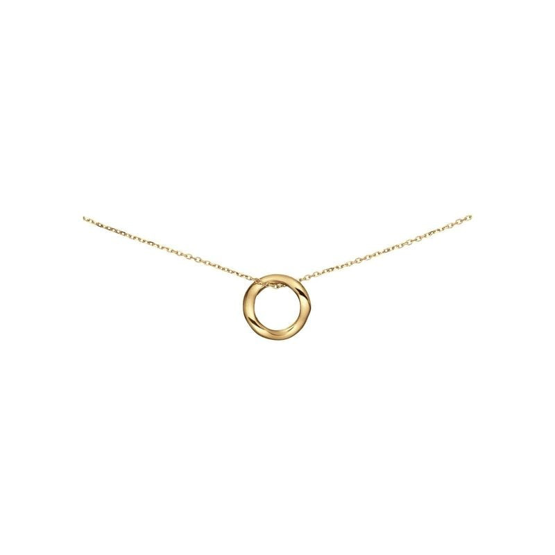 Gros plan sur le pendentif Jackie Gold Monaco : anneau en or jaune 14 carats poli sur chaîne fine.