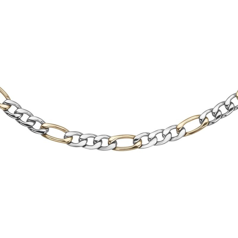 Packshot en gros plan du collier PHEBUS Elio pour homme en acier 316L, maille Figaro, bicolore argen