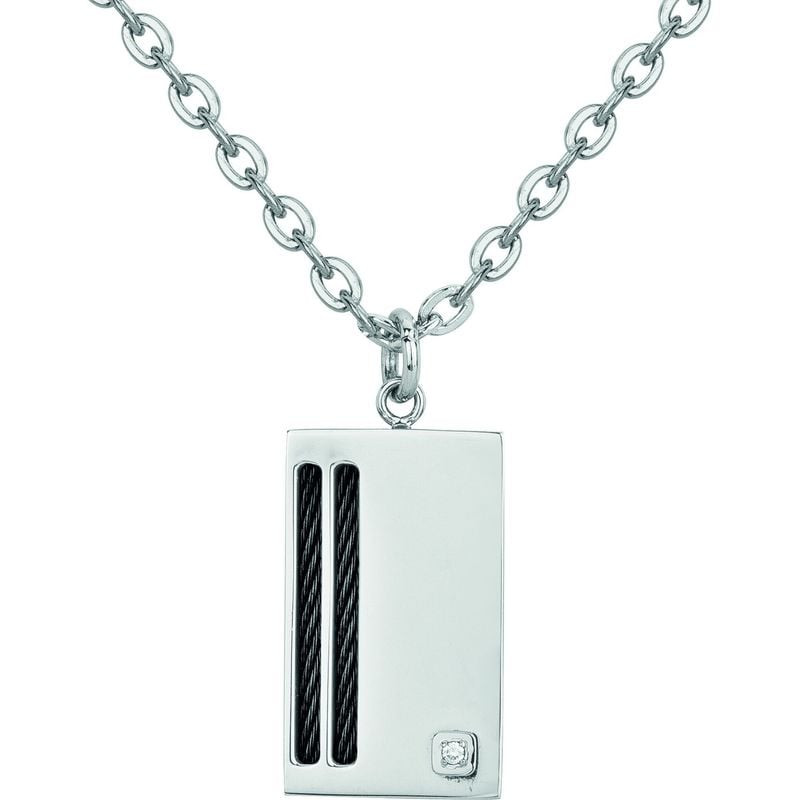 Détail du Collier Phebus Diamant Câble Noir Acier en acier 316L avec diamant 0,015 ct et câble noir.
