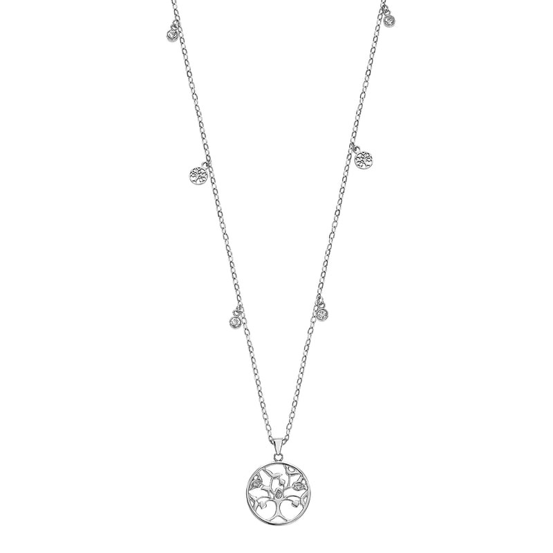 Collier Lotus Style Old Money en acier argenté, pendentif arbre de vie ajouré et chaîne fine