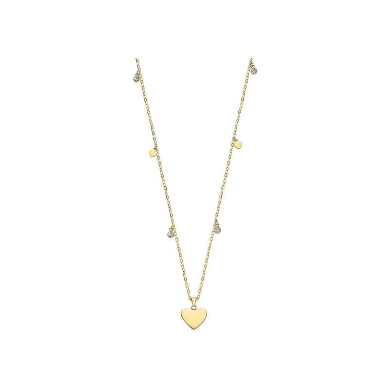 Packshot du collier Lotus Style Bliss Cœurs Zirconium Acier Doré, pendentif cœurs et zircons.