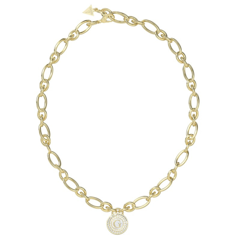 Collier Guess G Talisman disposé en cercle, chaîne dorée complète et pendentif G en cristal