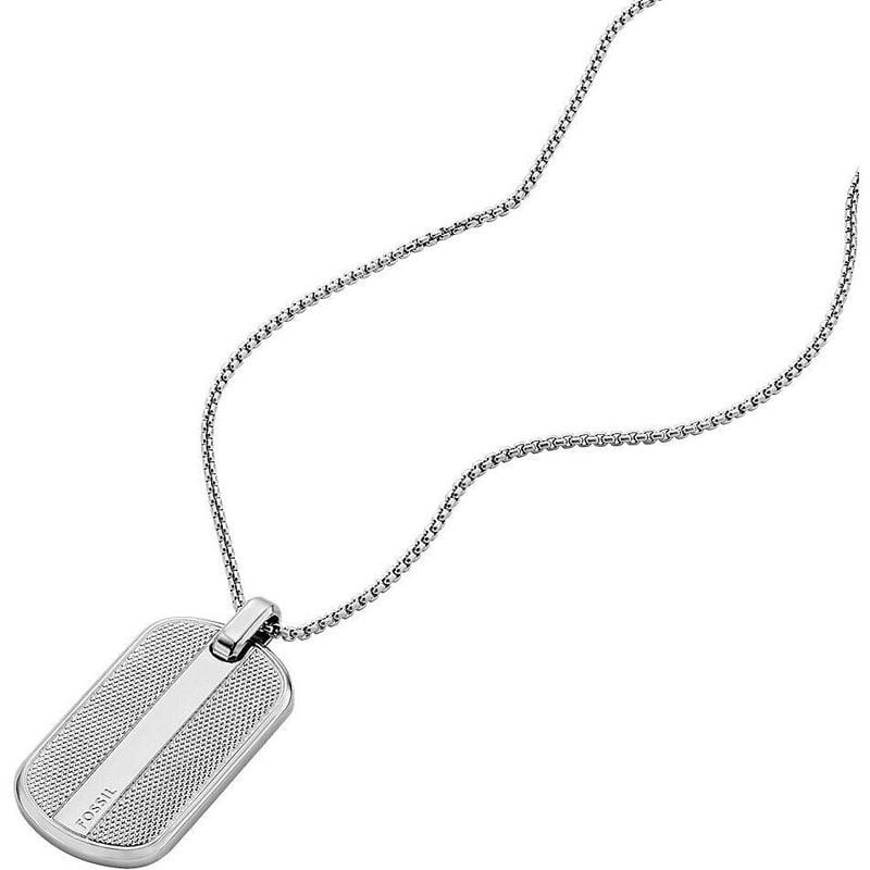 Packshot du Collier Fossil Knox Pendentif Plaque Acier Argenté, pendentif dog tag moleté