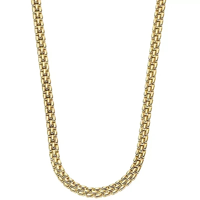 Collier Fossil Arden Maillons Entrecroisés en acier doré, packshot produit sur fond neutre