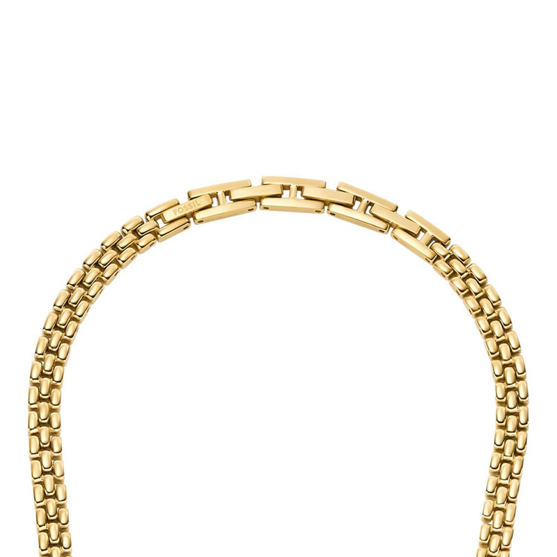 Détail du Collier Fossil Arden Maillons Entrecroisés Acier Doré : finition brillante et fermoir.