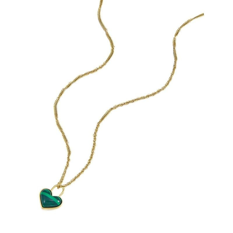 Détail du collier Fossil Modern Meadows Cœur en malachite verte et acier doré