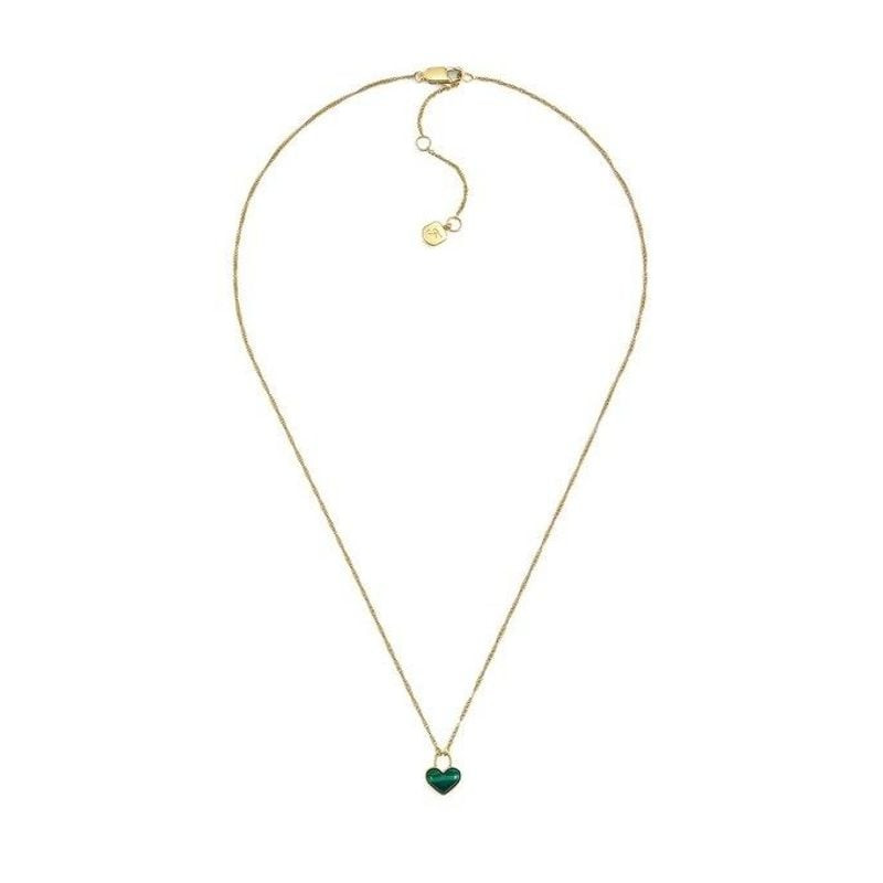 Collier Fossil Modern Meadows Cœur Malachite Acier Doré en acier doré, pendentif cœur malachite, vue