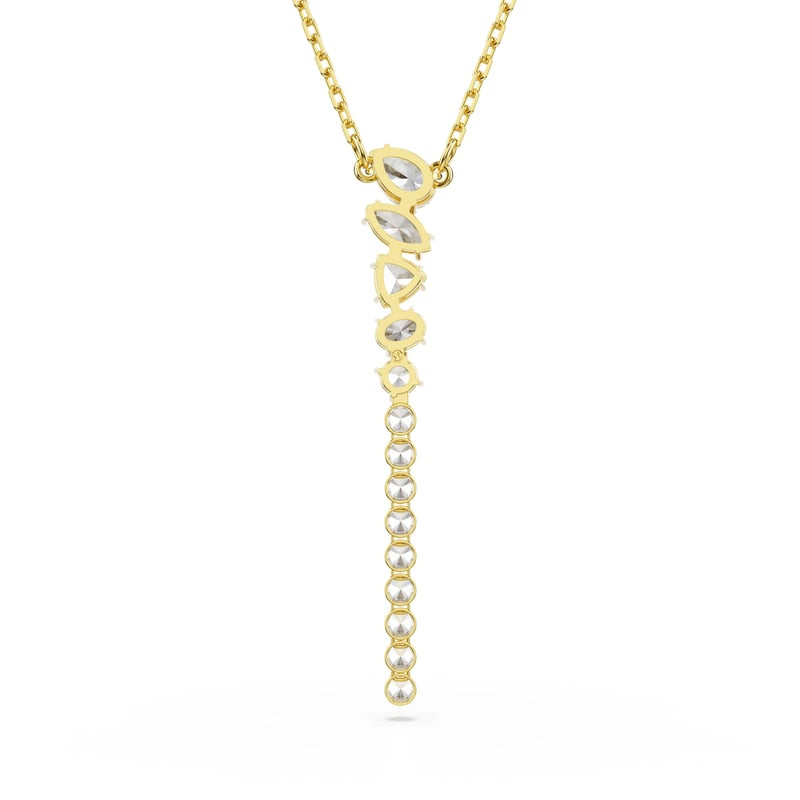 Collier Swarovski Mesmera Y Cristaux Blancs Doré : détail du fermoir et éclat des cristaux.