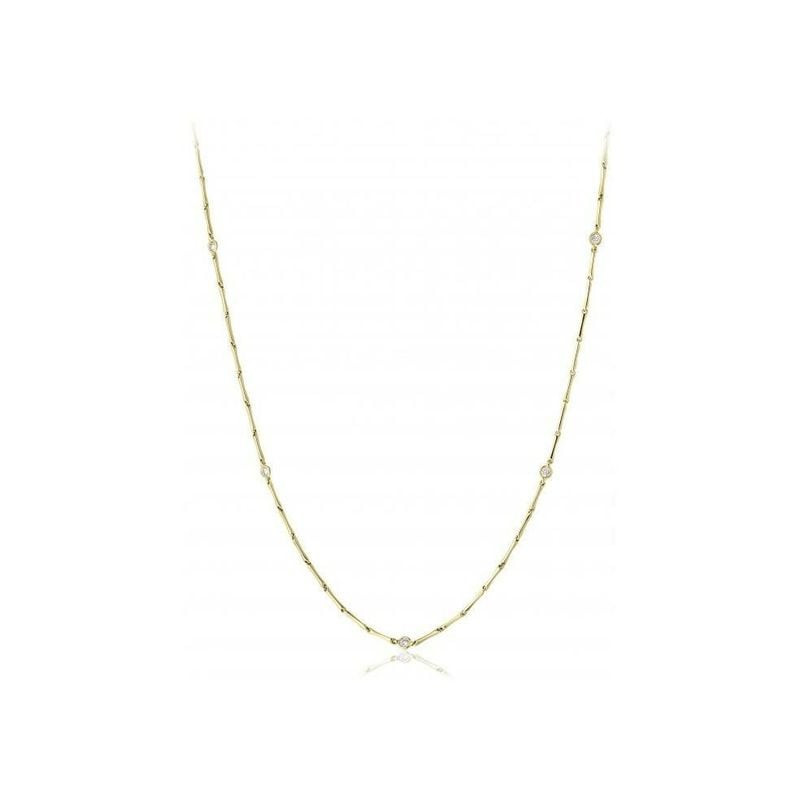 Collier Chimento Bamboo Diamant en or jaune 18 carats, chaîne fine de 43 cm sertie de diamants sur f