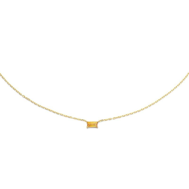 Collier Jackie Gold Medina en or 14 carats avec pendentif citrine jaune taillée baguette sur chaîne 
