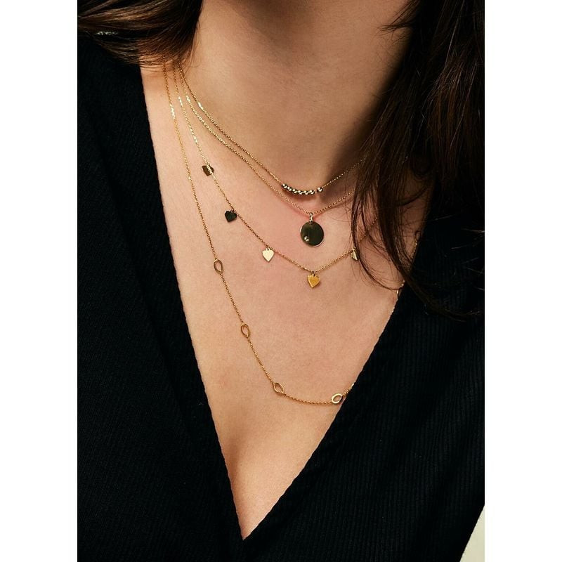 Collier Jackie 585 Milliemes Mini Billes Doré porté au quotidien, or jaune 14 carats et 7 mini bille