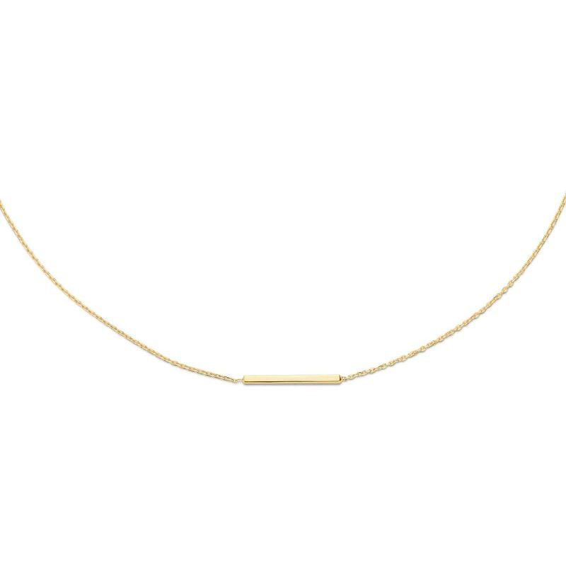 Collier barre Jackie Gold or 14K, packshot avec pendentif barre poli sur chaîne fine à maillons