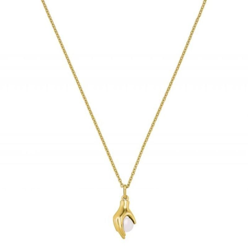 Collier Hélicé en argent doré avec pendentif torsadé mettant en valeur une perle blanche naturelle, 