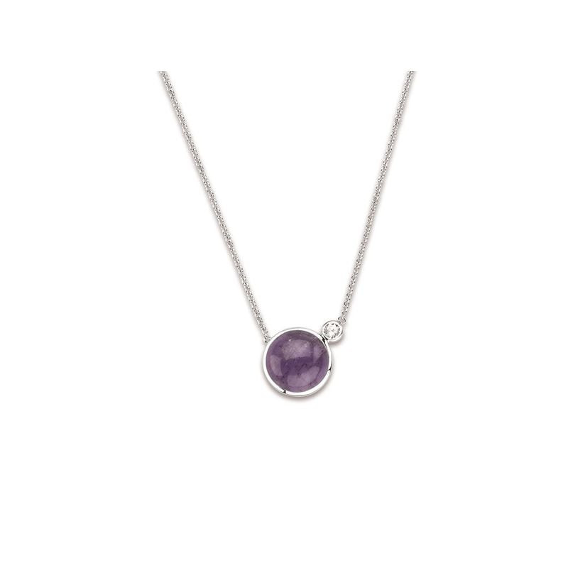 Collier en argent 925 avec pendentif rond en améthyste violette et petit zircon sur chaîne fine