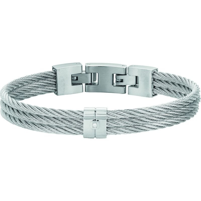 Packshot du bracelet manchette PHEBUS Jacques diamant argenté acier, bijou masculin en acier inoxyda