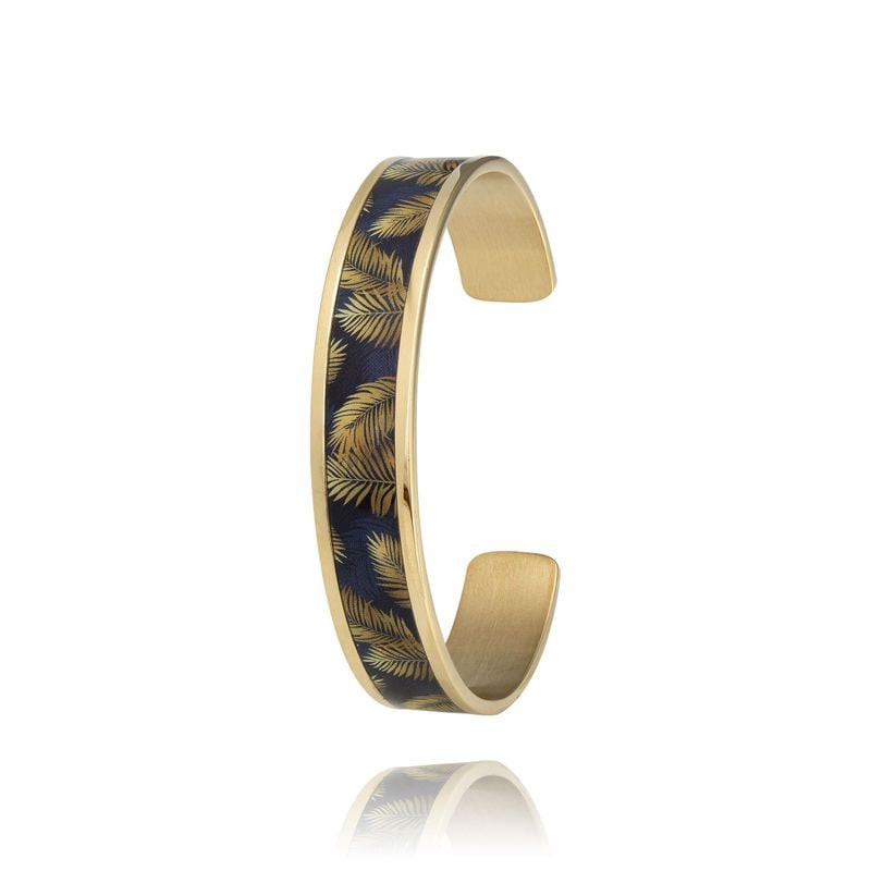 Bracelet manchette LOUISE GARDEN acier doré Palmier, packshot sur fond neutre