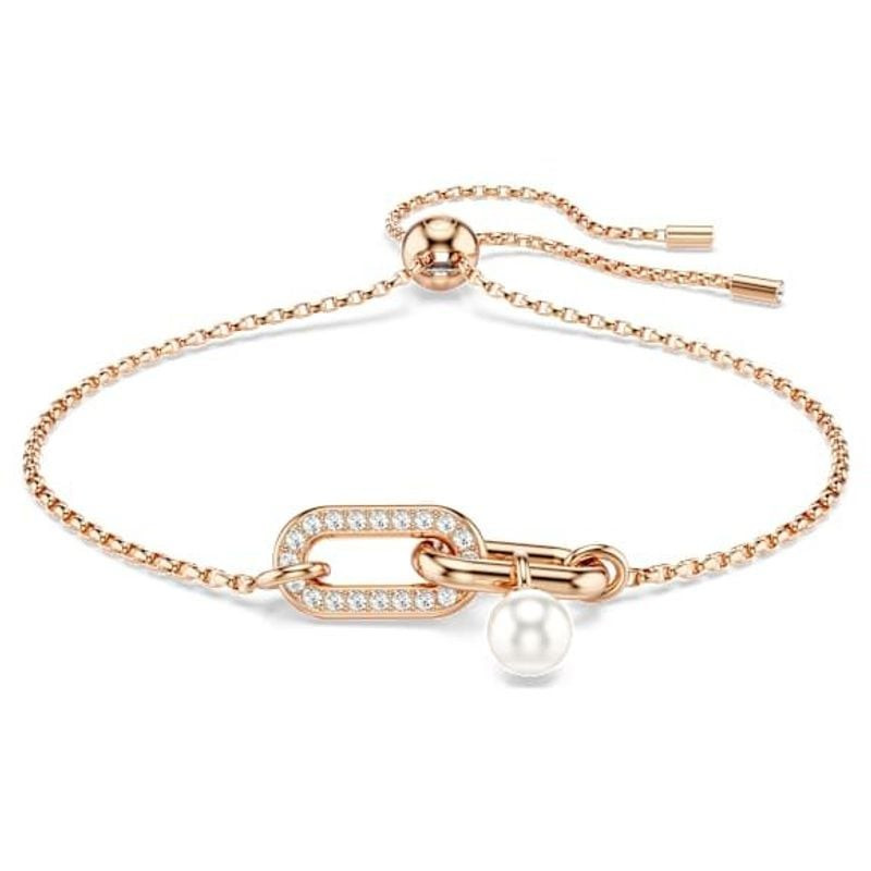 Packshot du bracelet souple SWAROVSKI Constella perle blanche en plaqué or rose 18 carats