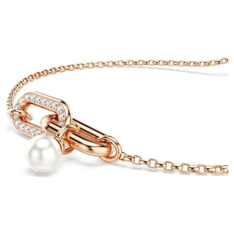 Détail du Bracelet souple SWAROVSKI Constella perle blanche doré rose, anneaux et cristaux