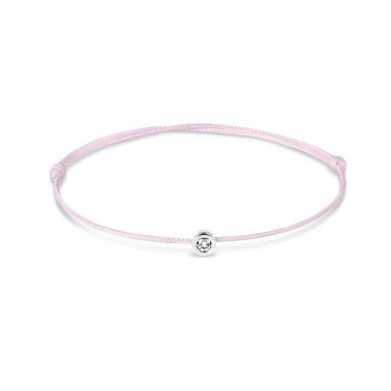 Bracelet Mauboussin Showcase au Casino en cordon rose ajustable et charm en or blanc 18 carats avec 