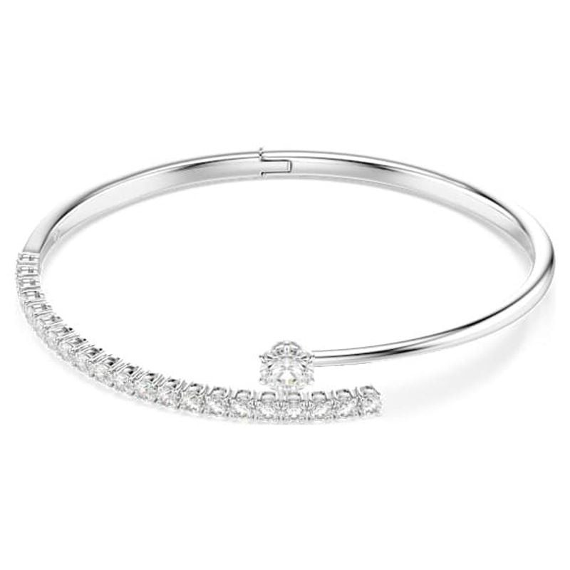 Bracelet jonc Matrix Swarovski blanc argenté, packshot sur fond neutre, éclat géométrique et zirconi
