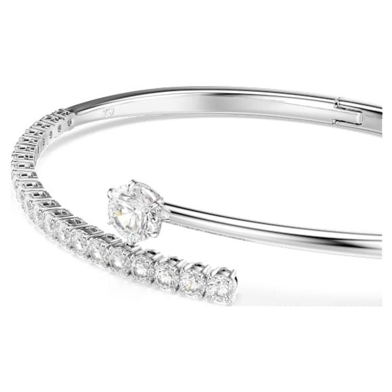 Détail du bracelet jonc Matrix Swarovski blanc argenté, zirconias rondes et fermoir Wonder Click