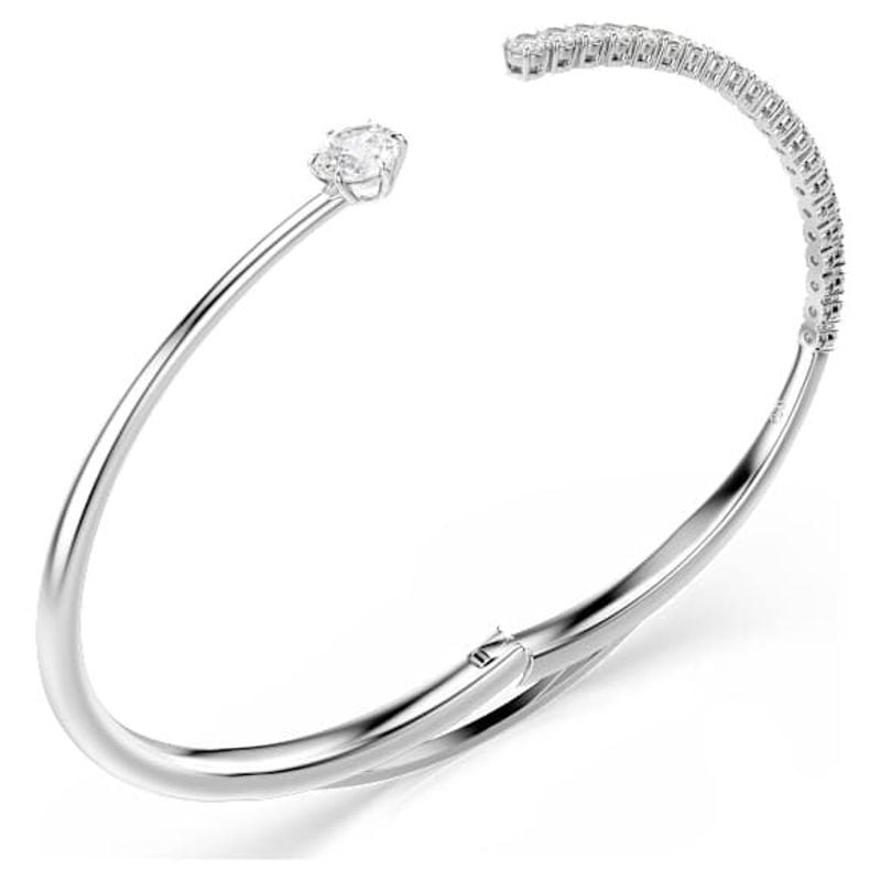 Bracelet jonc Matrix Swarovski blanc argenté, packshot sur fond neutre, bijou ouvert en métal rhodié
