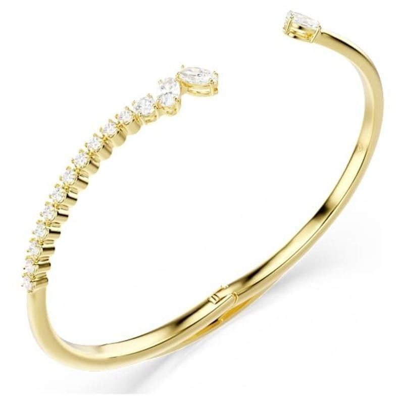 Packshot du bracelet jonc Swarovski Mesmera doré blanc, jonc ouvert plaqué or 18 carats orné de zirc