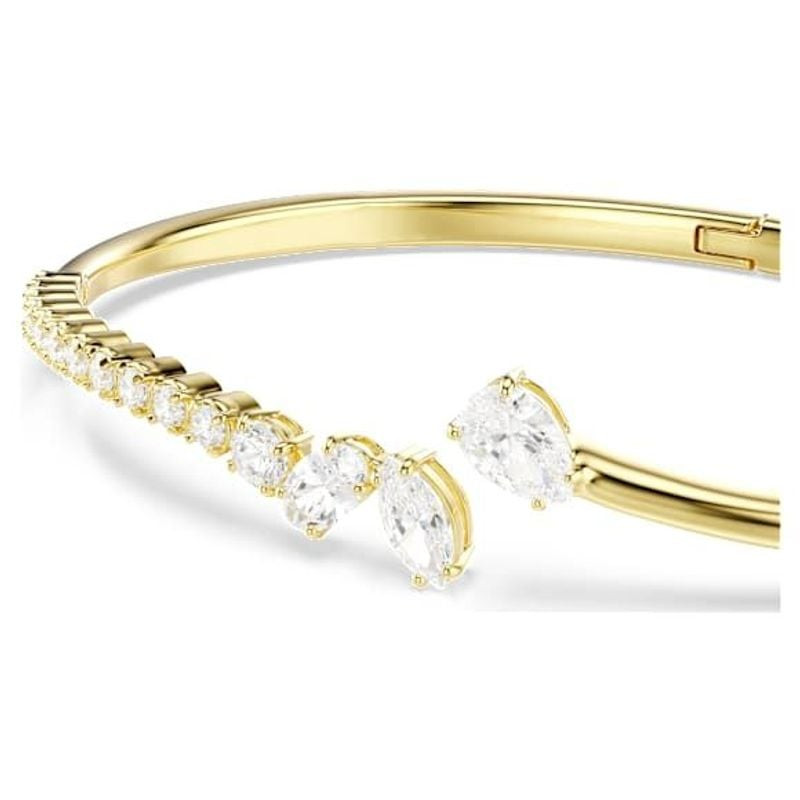 Bracelet jonc SWAROVSKI Mesmera doré blanc, détail du plaquage or 18 ct et des zircons scintillants