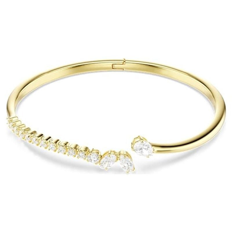 Bracelet jonc SWAROVSKI Mesmera doré blanc, zircons blancs et finition or 18 carats sur fond neutre