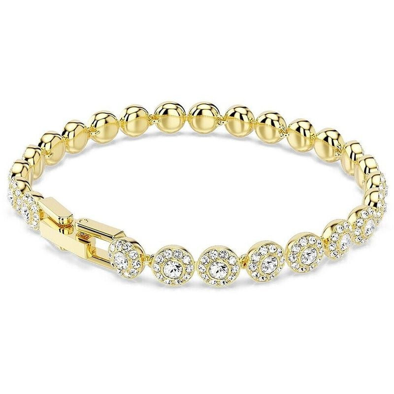 Bracelet tennis SWAROVSKI Una Angelic cristaux blanc doré, packshot sur fond blanc.
