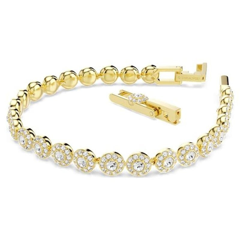Bracelet tennis SWAROVSKI Una Angelic cristaux blanc doré, packshot produit sur fond blanc.