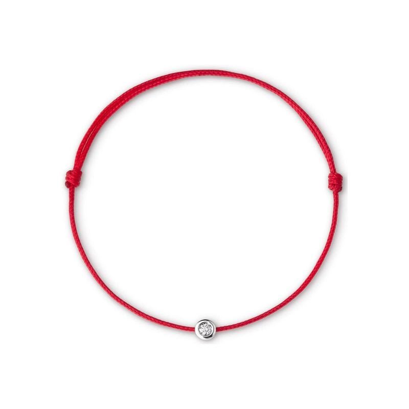 Bracelet Mauboussin Showcase cordon rouge disposé en cercle montrant les nœuds coulissants et la bre