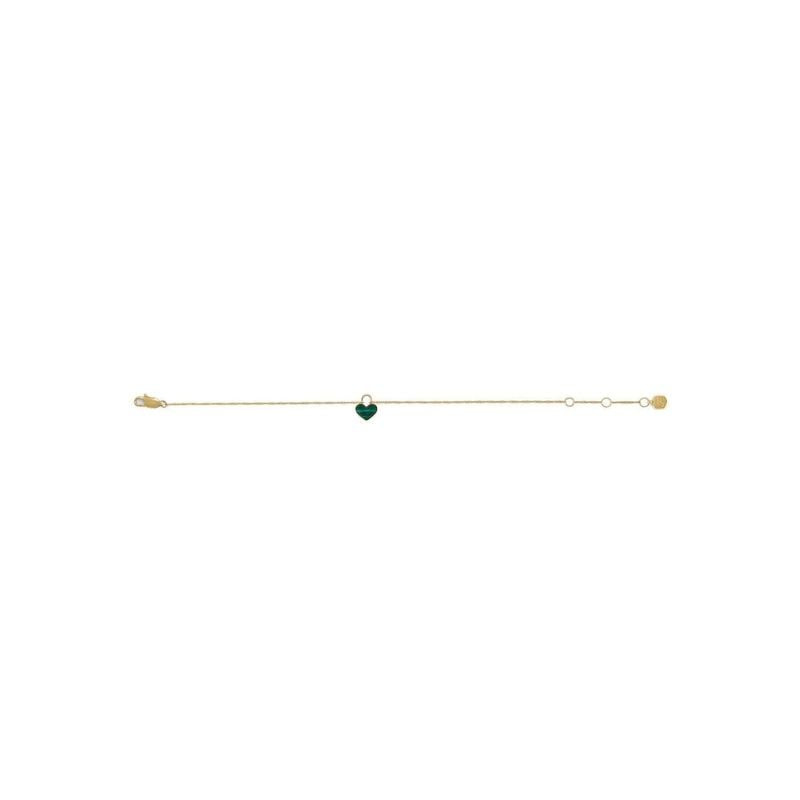Bracelet chaîne FOSSIL Modern Meadows en acier doré avec pendentif cœur en malachite, packshot
